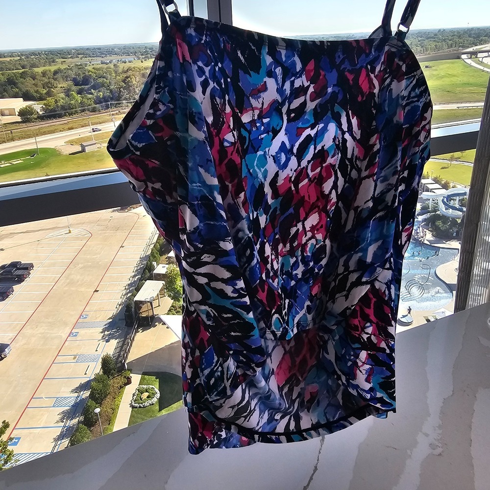 Womens Swimwear - Layered Swimsuit TOP - By Aqua Green Size XL pink blue black